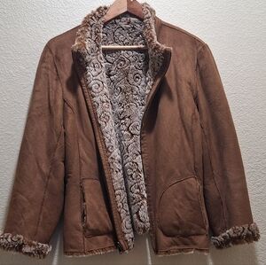 Reversable Brown Faux Fur Lined Women's Jacket